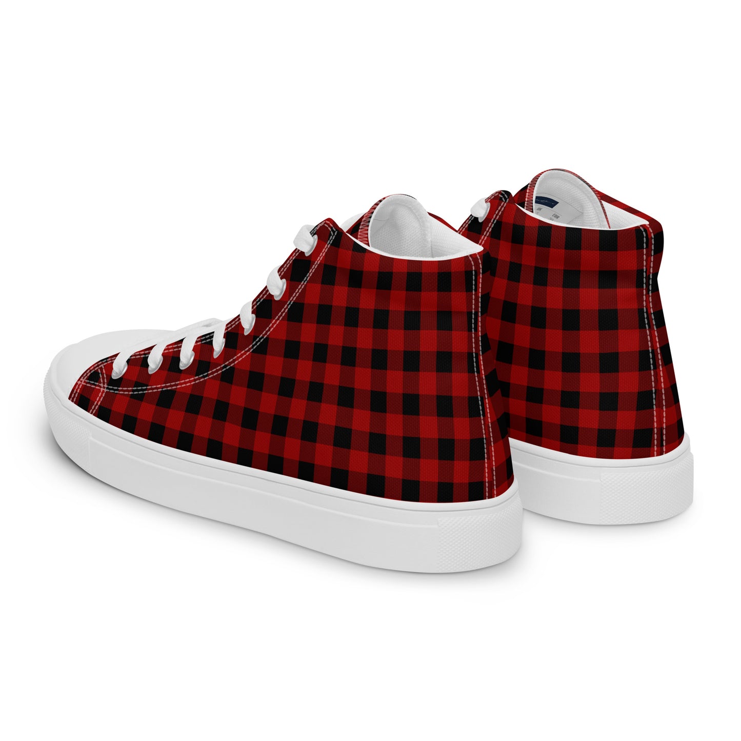 Red and Black Buffalo Plaid Men’s high top canvas shoes