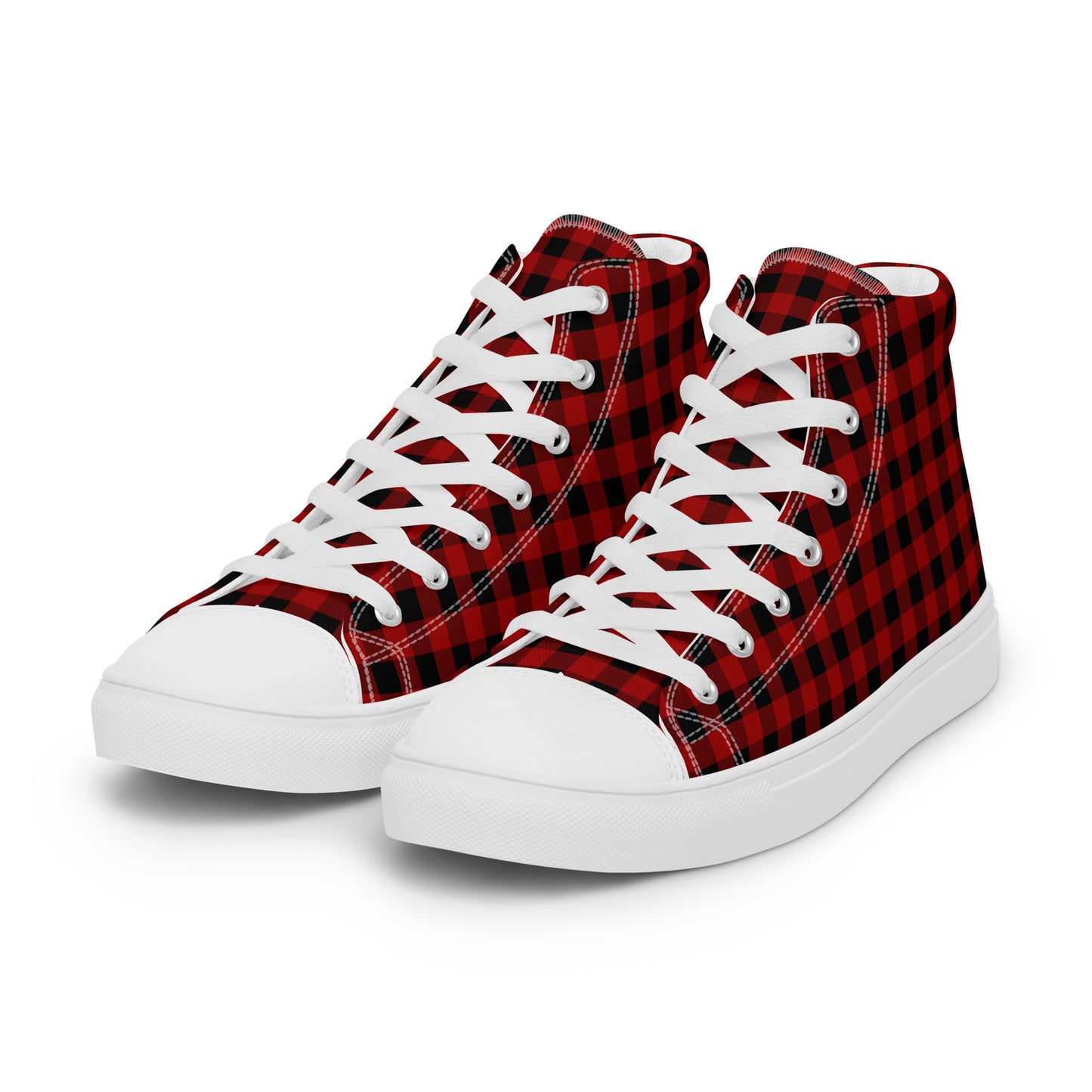 Red and Black Buffalo Plaid Men’s high top canvas shoes