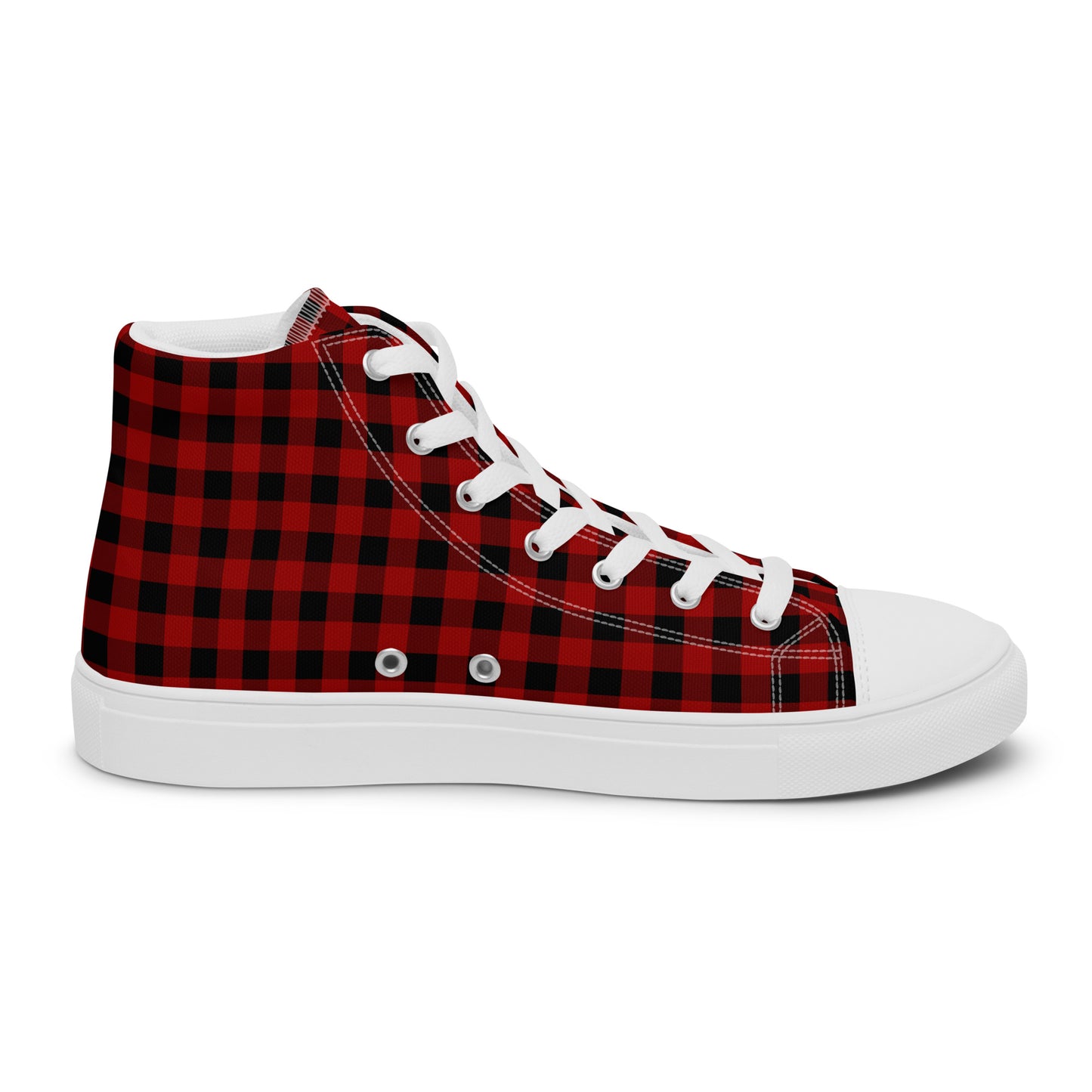 Red and Black Buffalo Plaid Men’s high top canvas shoes