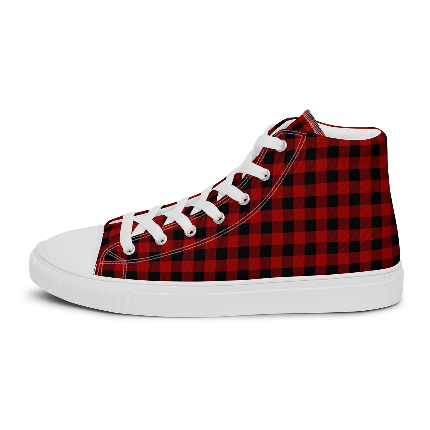 Red and Black Buffalo Plaid Men’s high top canvas shoes