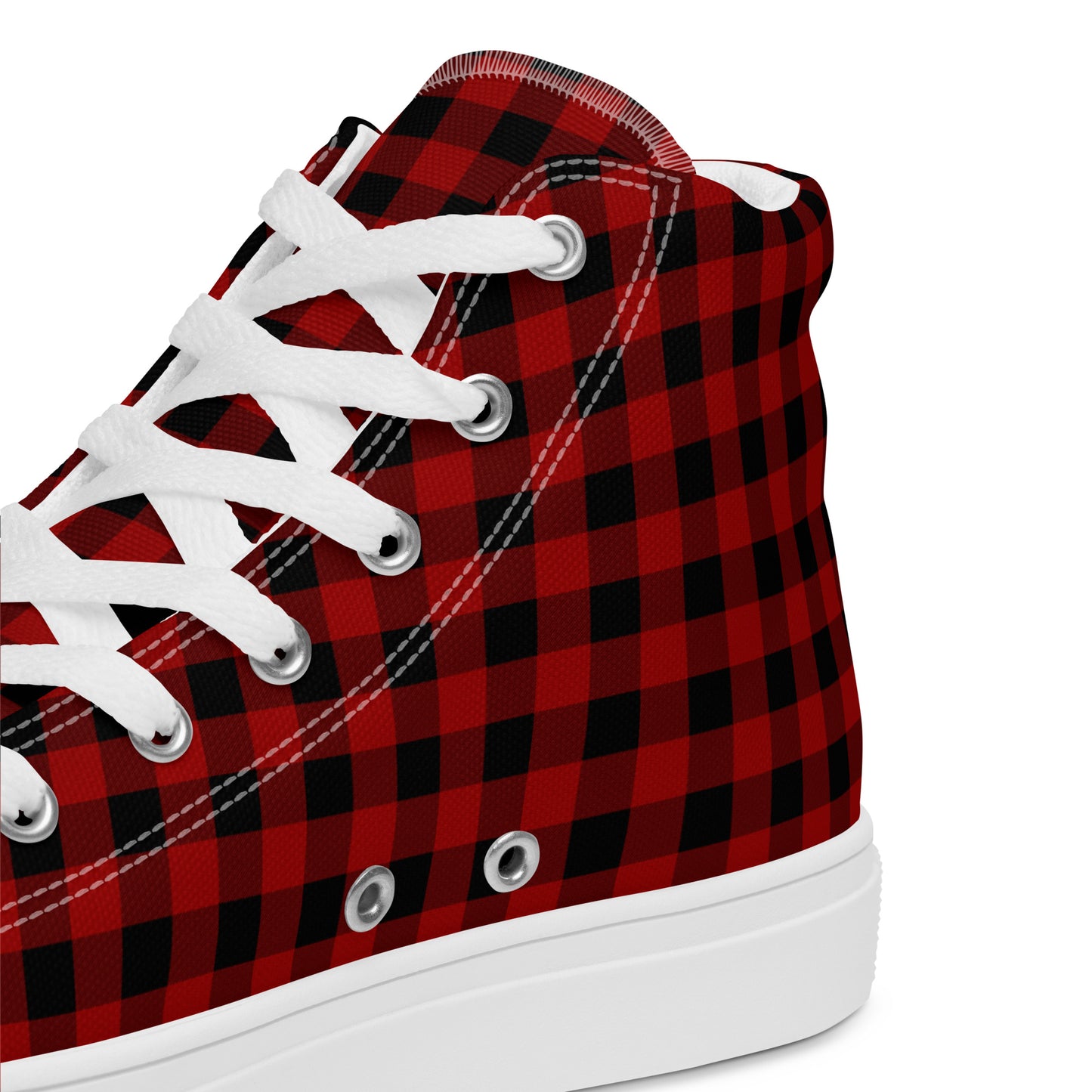 Red and Black Buffalo Plaid Men’s high top canvas shoes