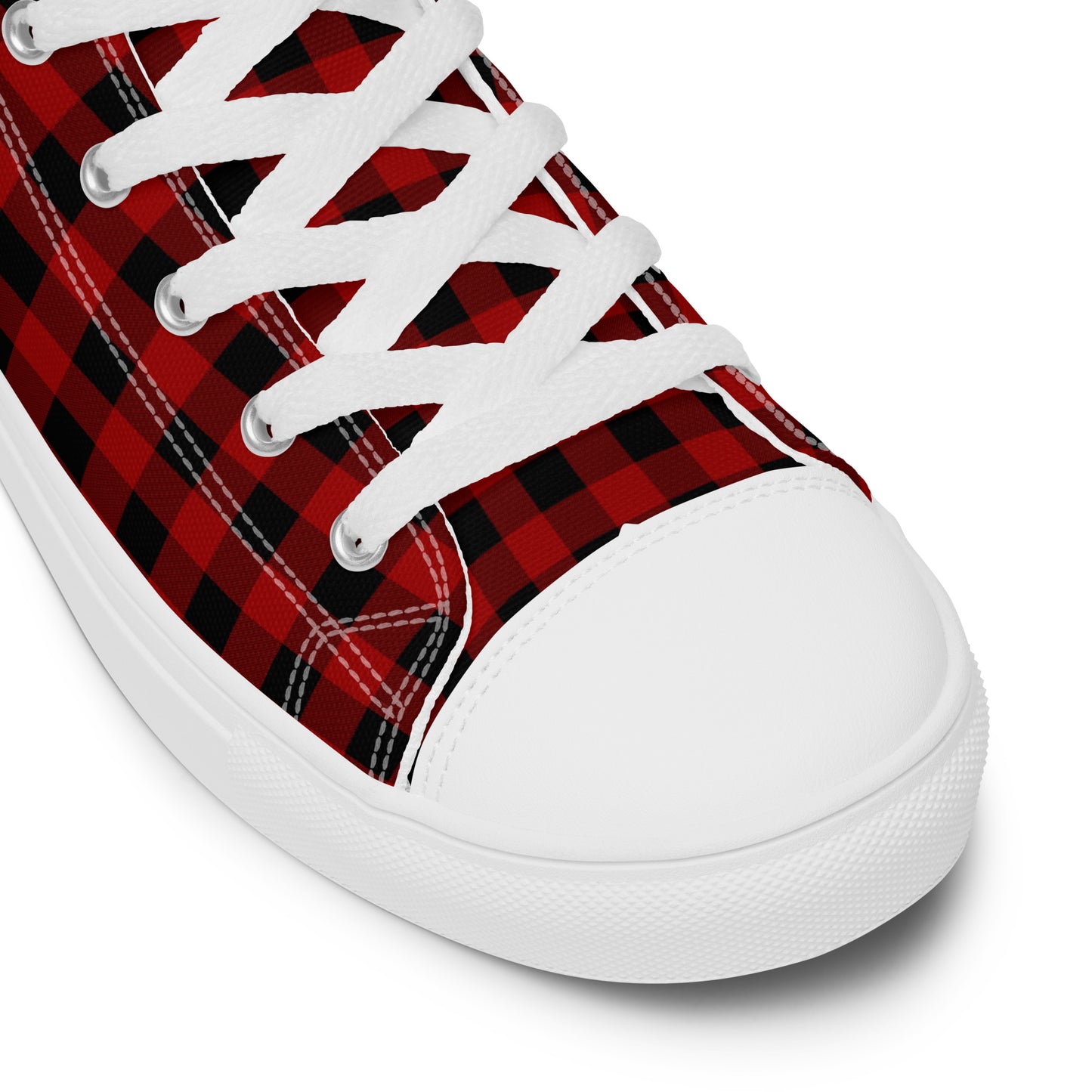 Red and Black Buffalo Plaid Men’s high top canvas shoes