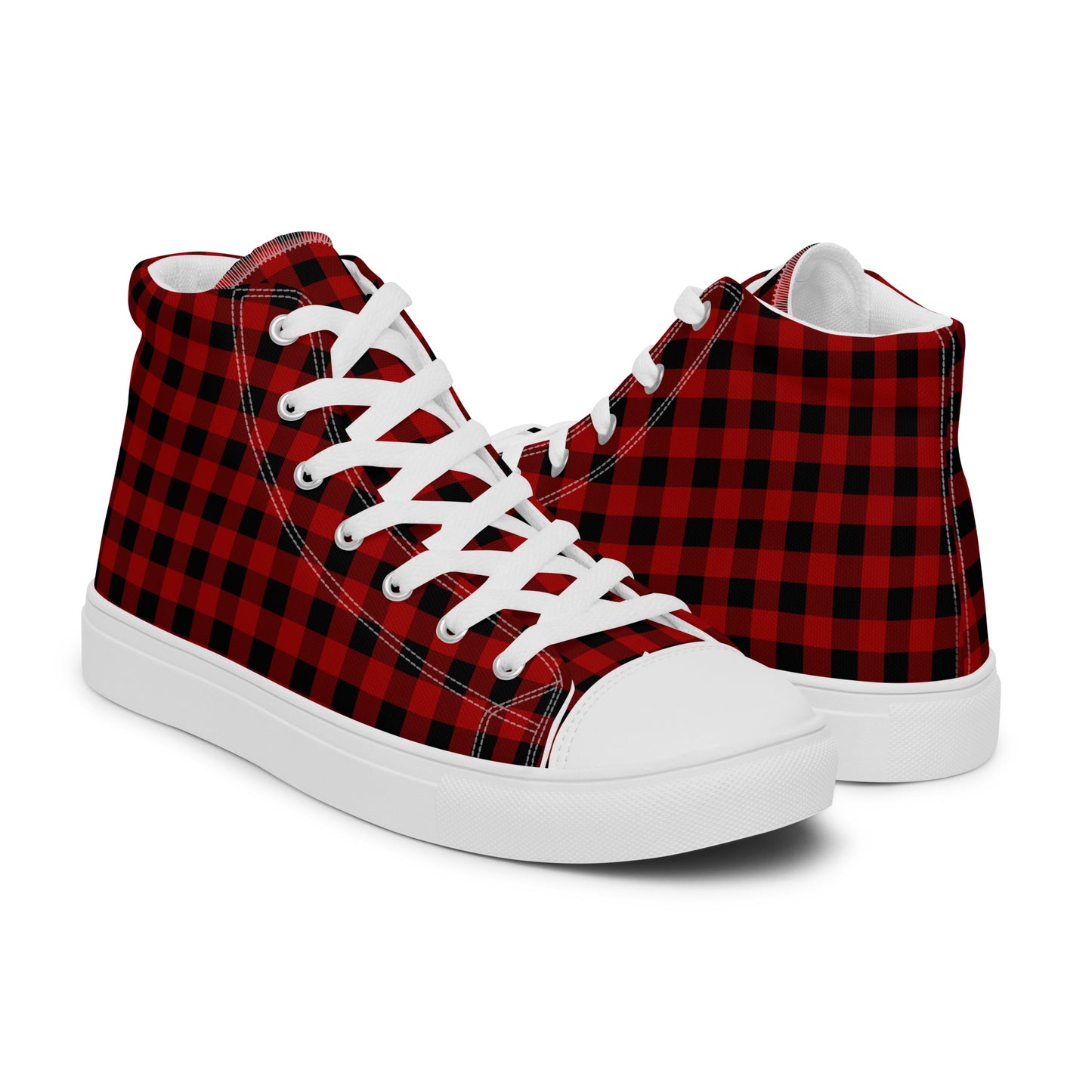 Red and Black Buffalo Plaid Men’s high top canvas shoes