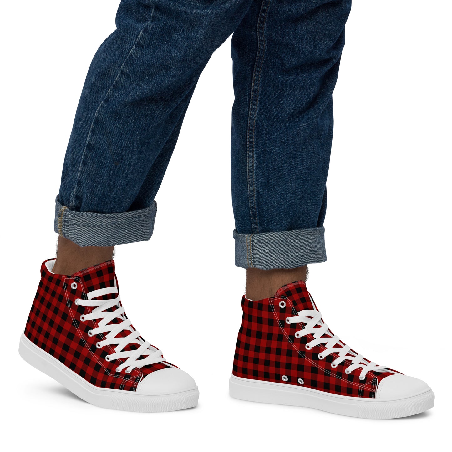 Red and Black Buffalo Plaid Men’s high top canvas shoes