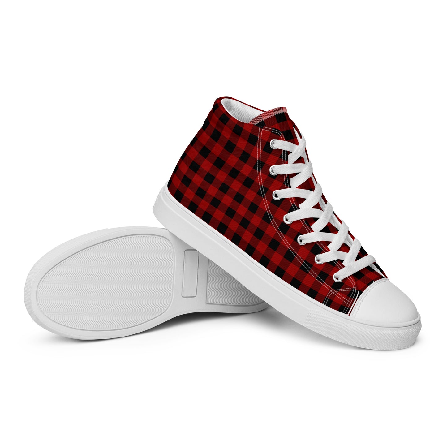 Red and Black Buffalo Plaid Men’s high top canvas shoes