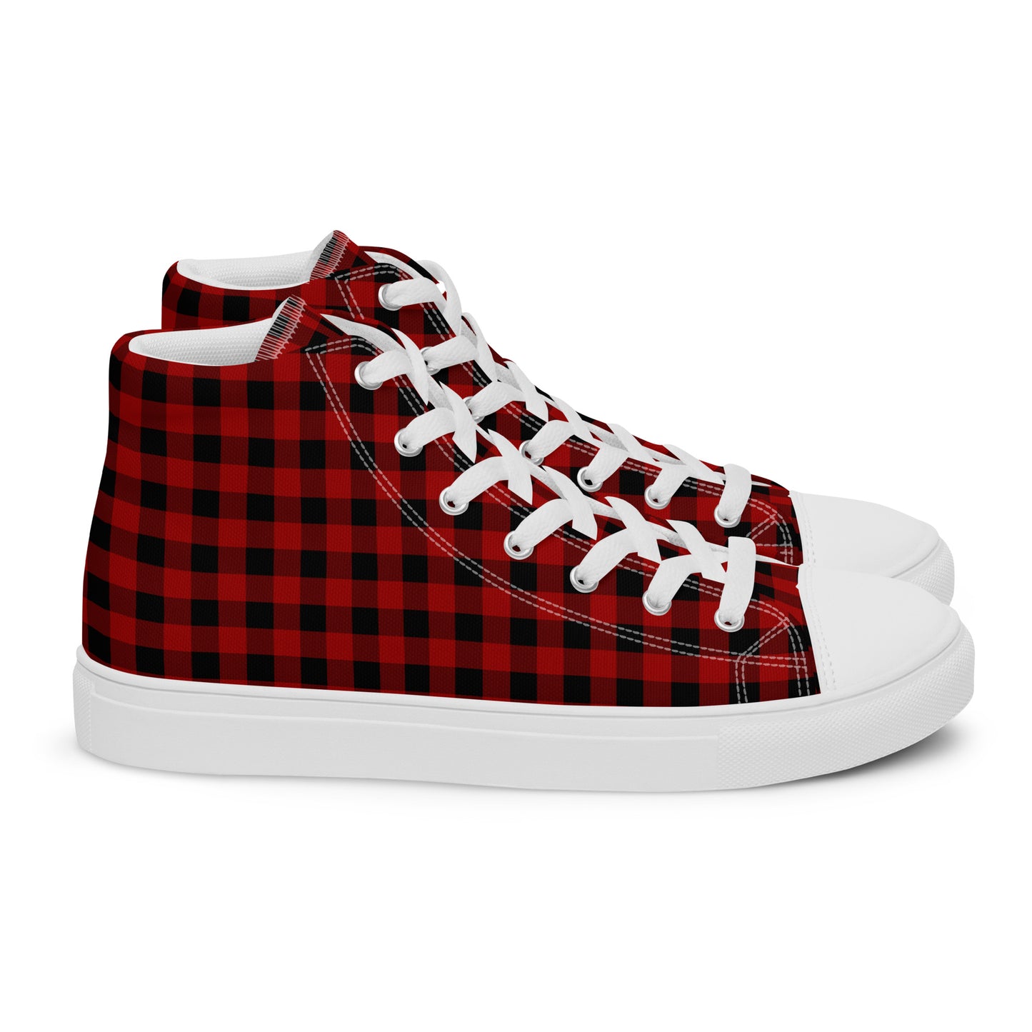 Red and Black Buffalo Plaid Men’s high top canvas shoes