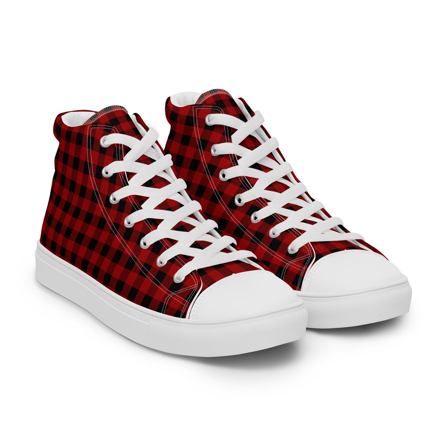 Red and Black Buffalo Plaid Men’s high top canvas shoes