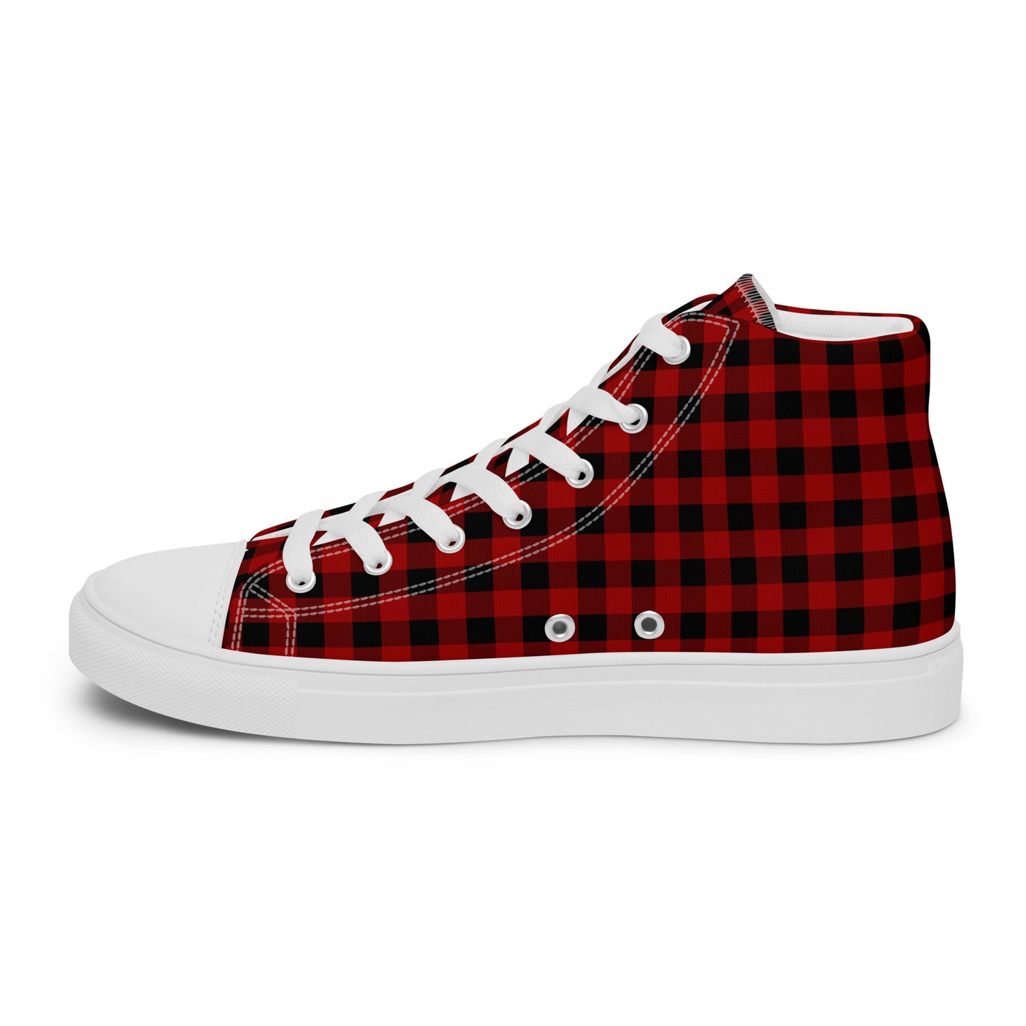 Red and Black Buffalo Plaid Men’s high top canvas shoes