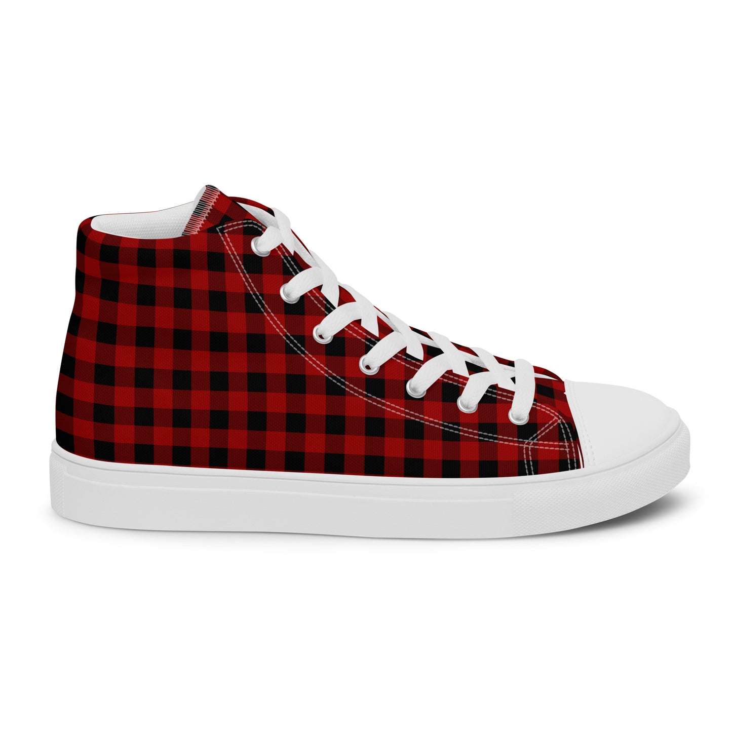 Red and Black Buffalo Plaid Men’s high top canvas shoes