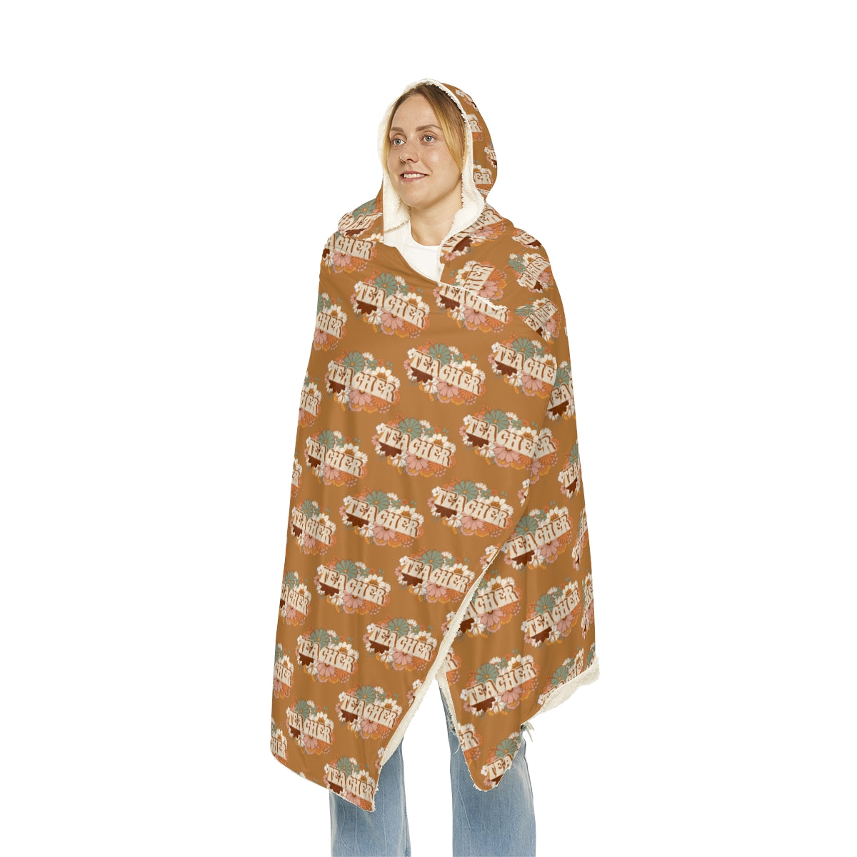 Light Brown Boho Floral "Teacher" Snuggle Blanket