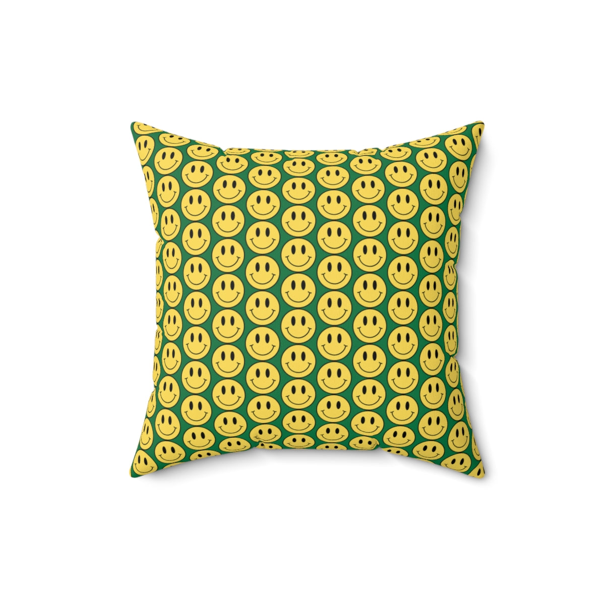 Yellow and Dark Green Smiley Face Pattern Spun Polyester Square Pillow