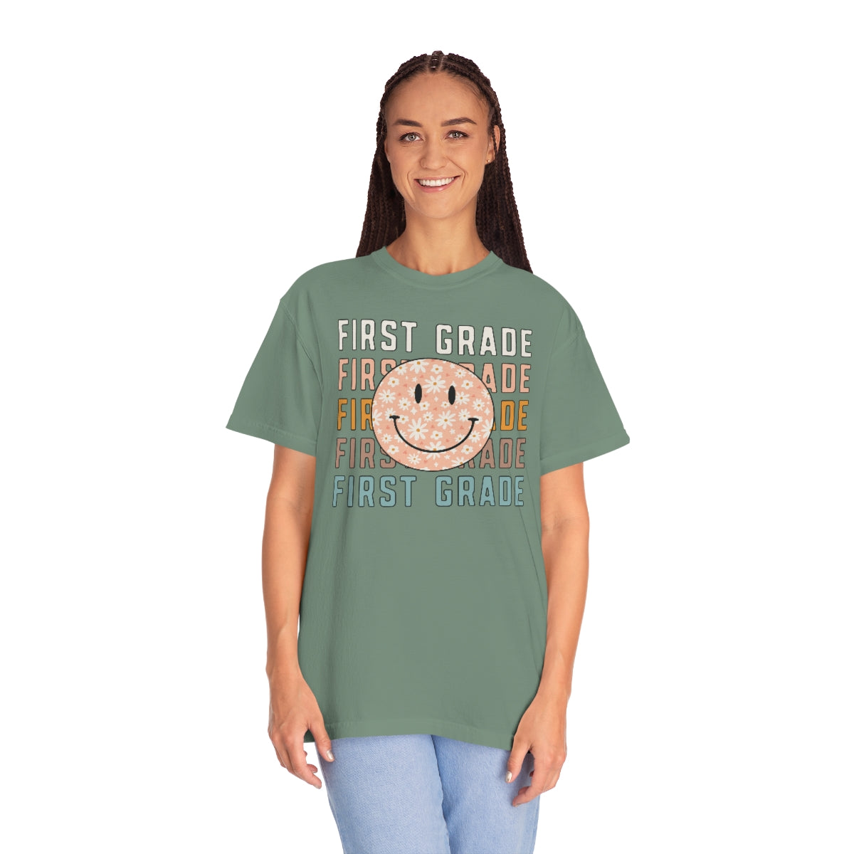 1st Grade Smiley Face Warm Colors Unisex Garment-Dyed PREMIUM T-shirt