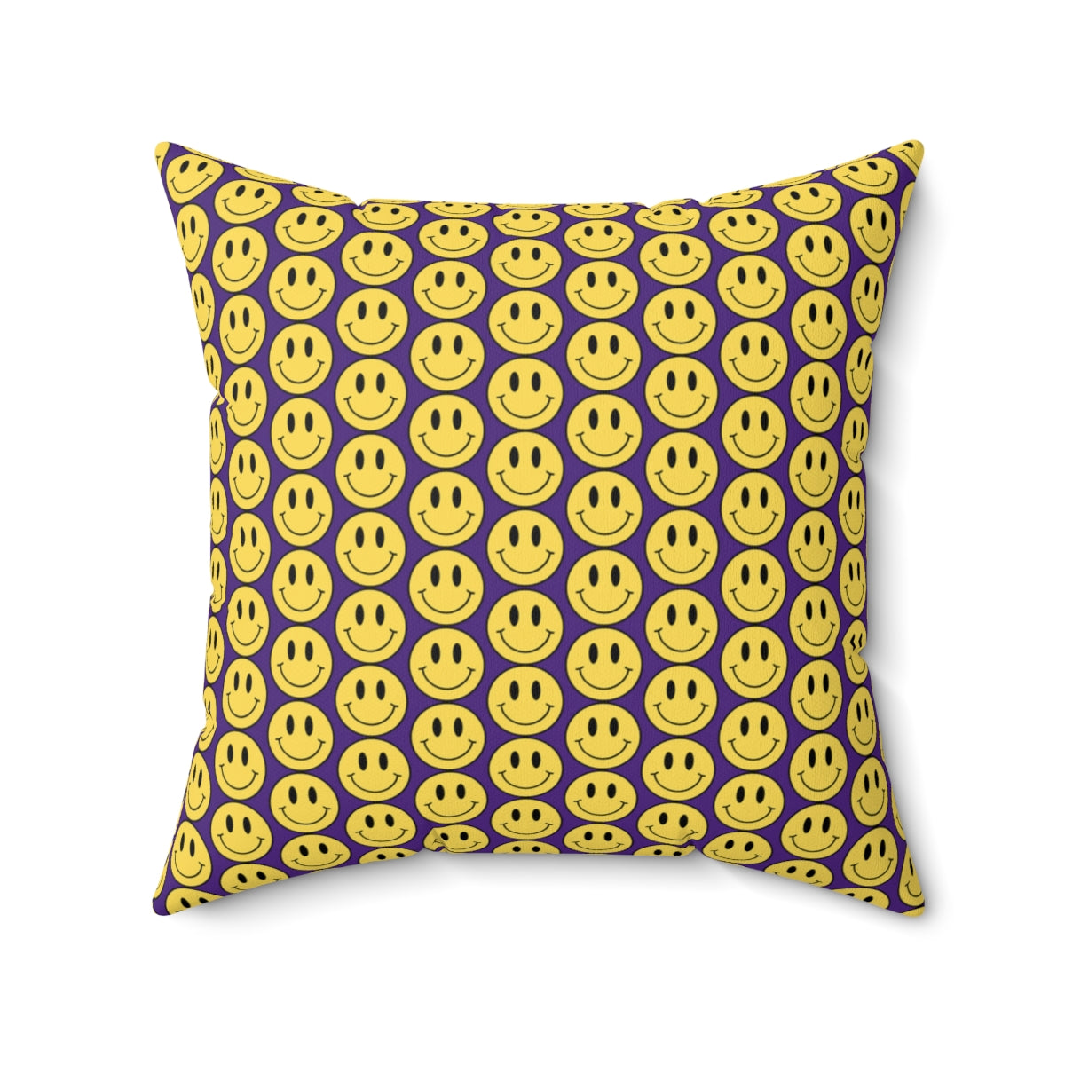 Yellow and Purple Smiley Face Pattern Spun Polyester Square Pillow