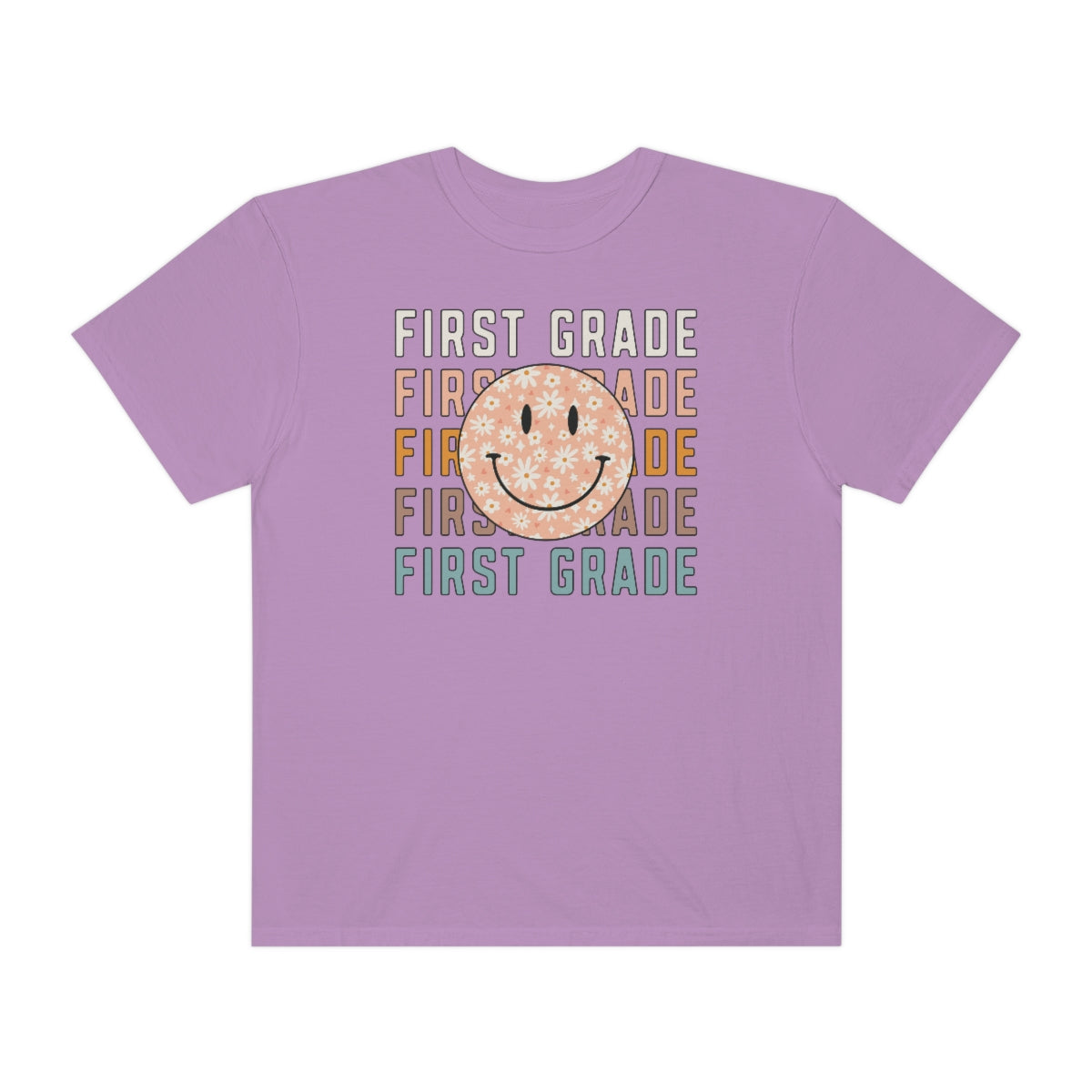 1st Grade Smiley Face Warm Colors Unisex Garment-Dyed PREMIUM T-shirt