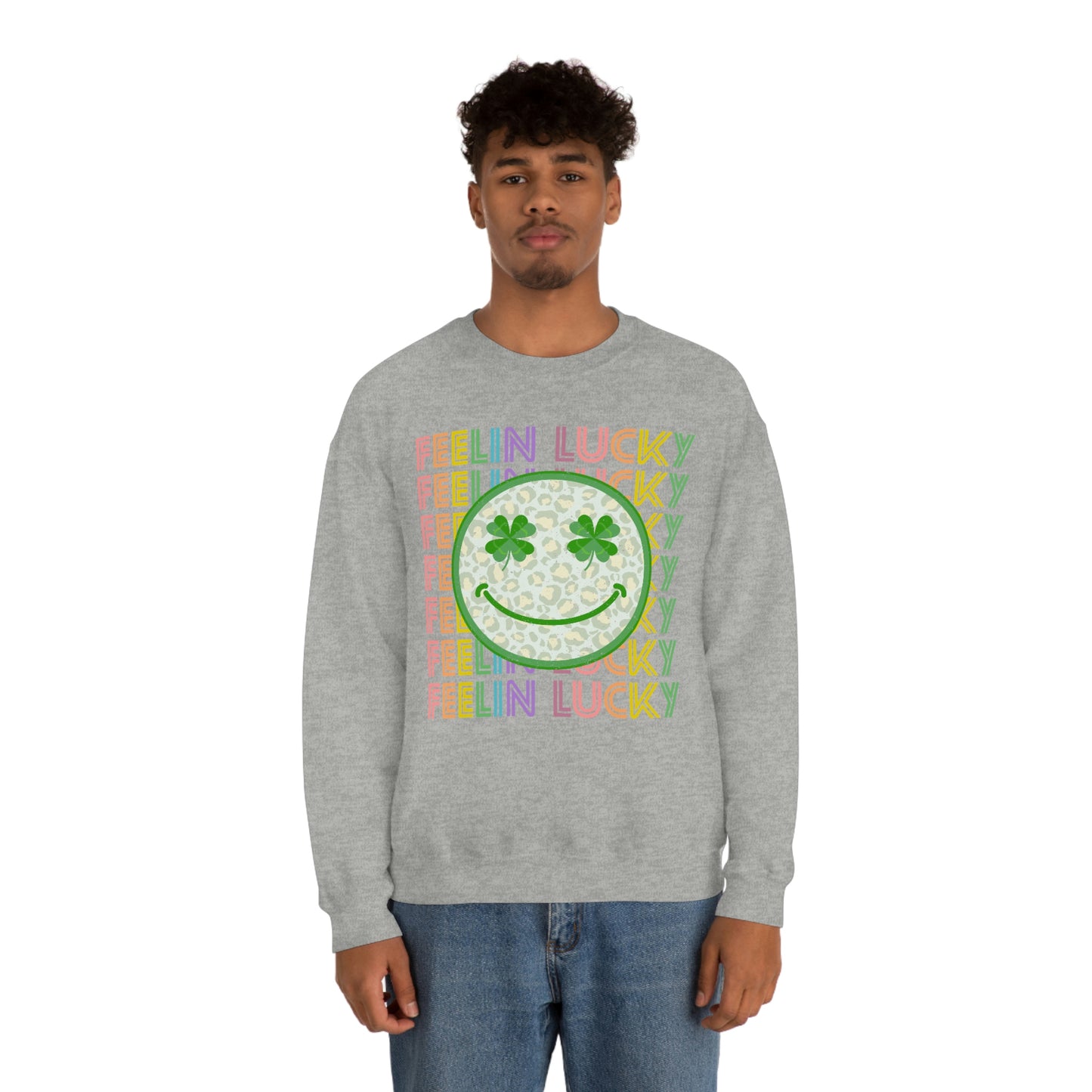 St. Patrick's Day "Feelin Lucky Smiley Face" Unisex Heavy Blend Crewneck Sweatshirt