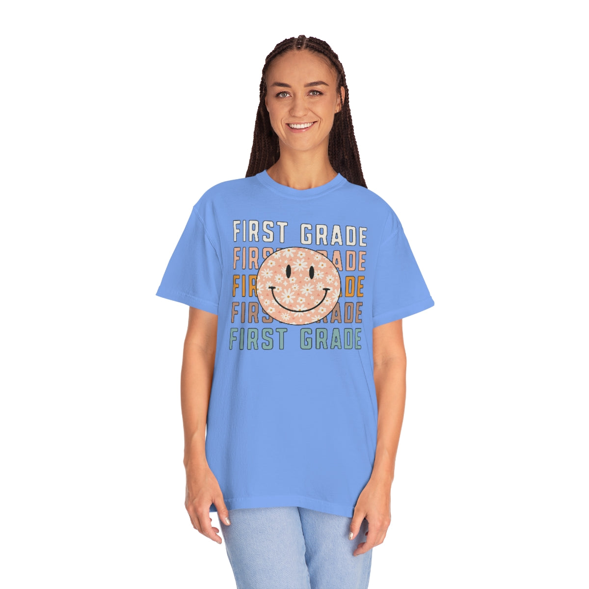 1st Grade Smiley Face Warm Colors Unisex Garment-Dyed PREMIUM T-shirt