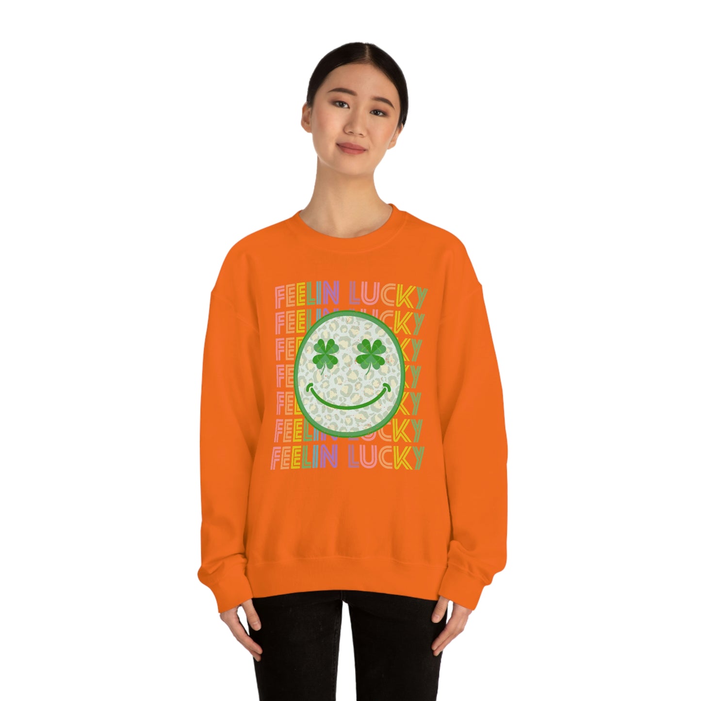 St. Patrick's Day "Feelin Lucky Smiley Face" Unisex Heavy Blend Crewneck Sweatshirt