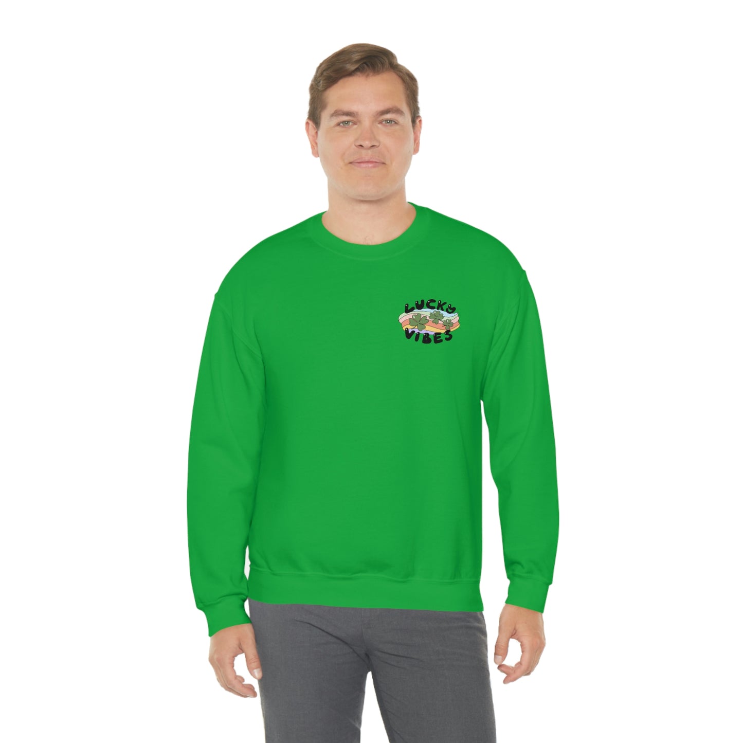 St. Patrick's Day "Lucky Vibes" Front and Back Design Unisex Heavy Blend Crewneck Sweatshirt