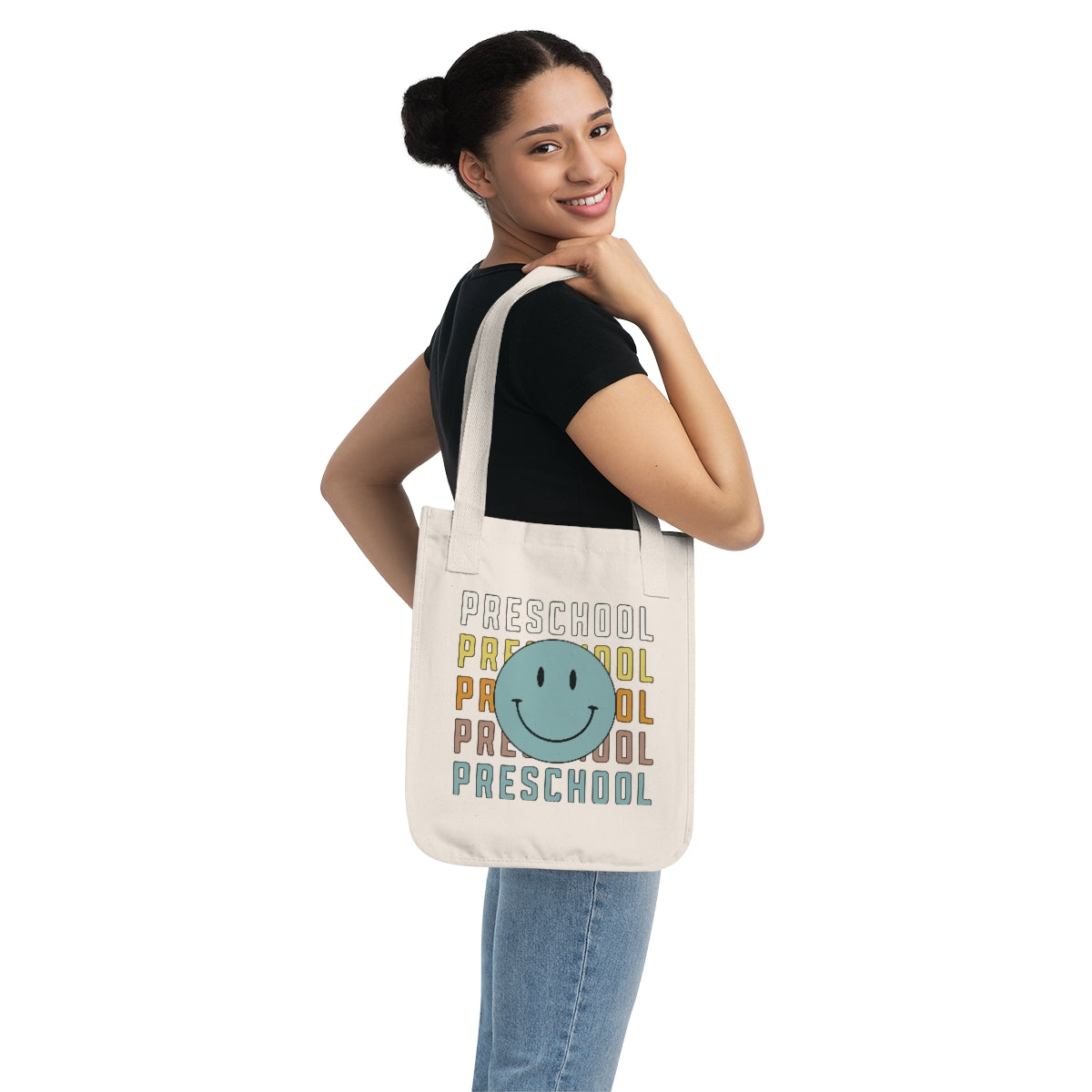 Preschool Organic Smiley Face Canvas Tote Bag