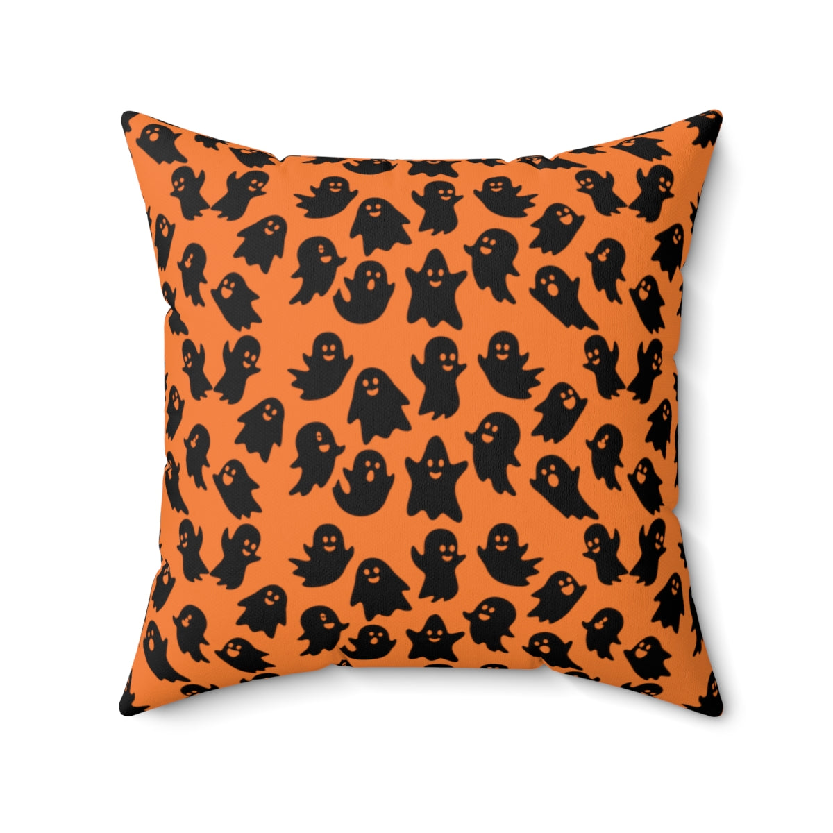 Orange Ghost Pattern Fall Halloween Spun Polyester Square Pillow