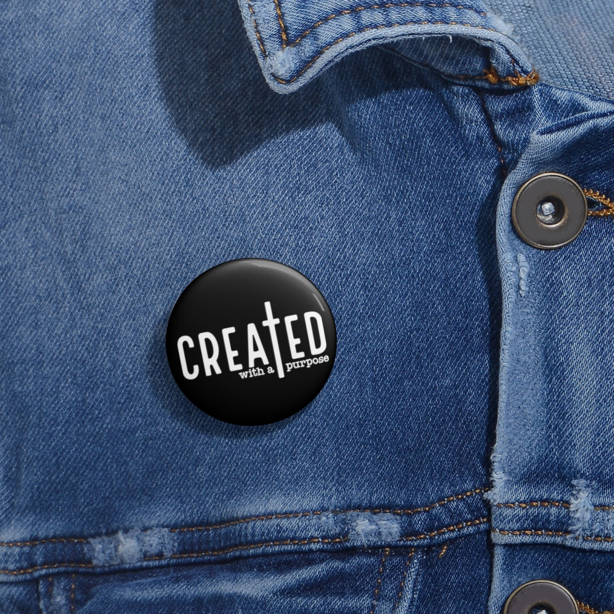 Black and White "Created with Purpose" Pin Buttons