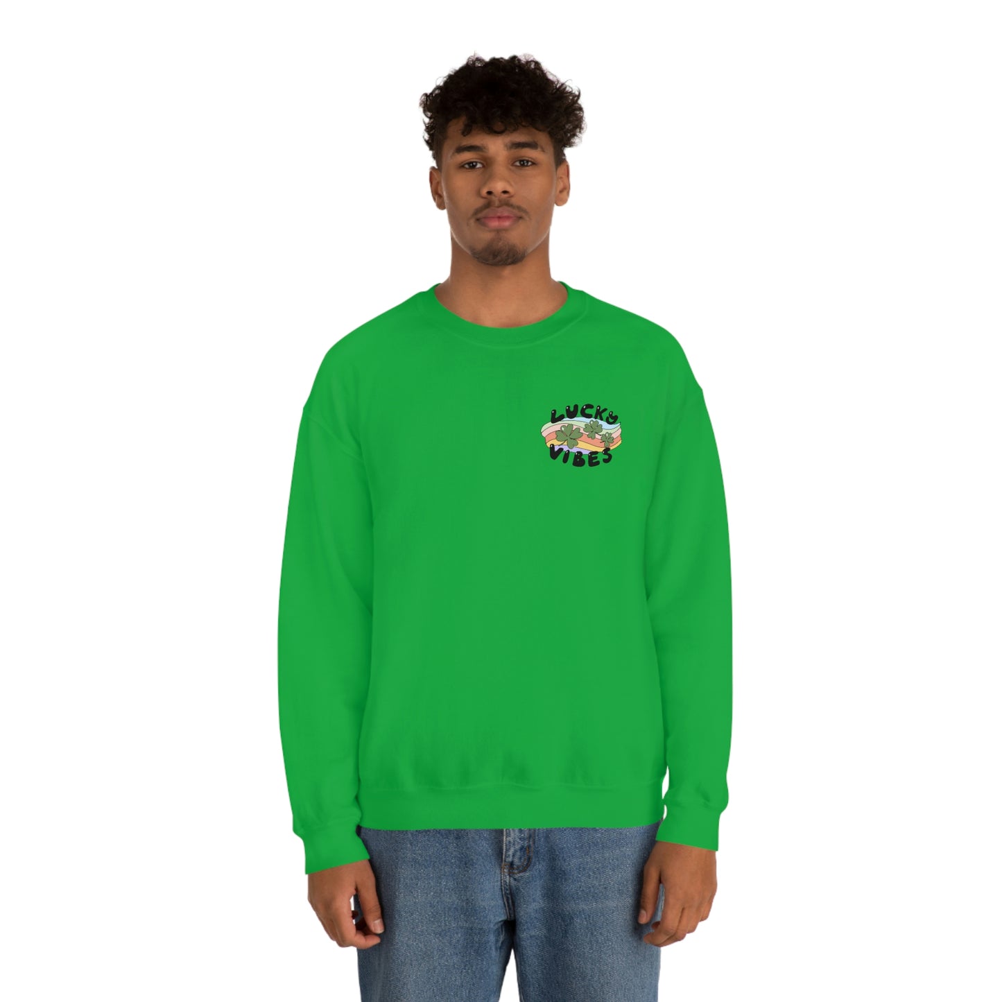 St. Patrick's Day "Lucky Vibes" Front and Back Design Unisex Heavy Blend Crewneck Sweatshirt