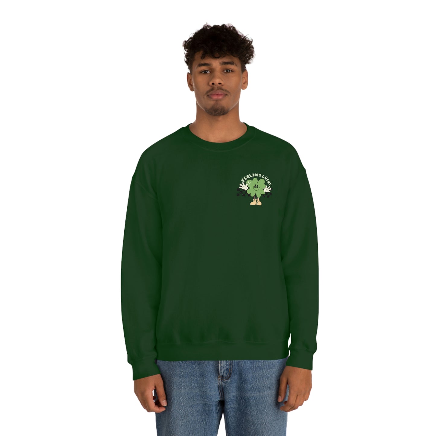 St. Patrick's Day "Feeling Lucky Shamrock" Front and Back Design Unisex Heavy Blend Crewneck Sweatshirt