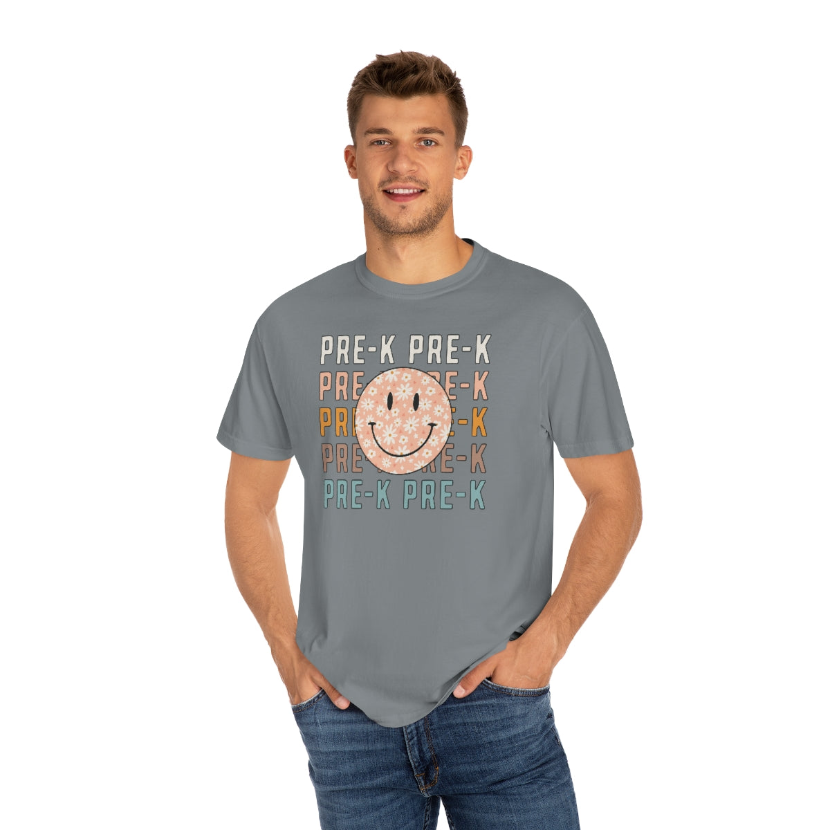 Pre-K Smiley Face Warm Colors Unisex Garment-Dyed PREMIUM T-shirt