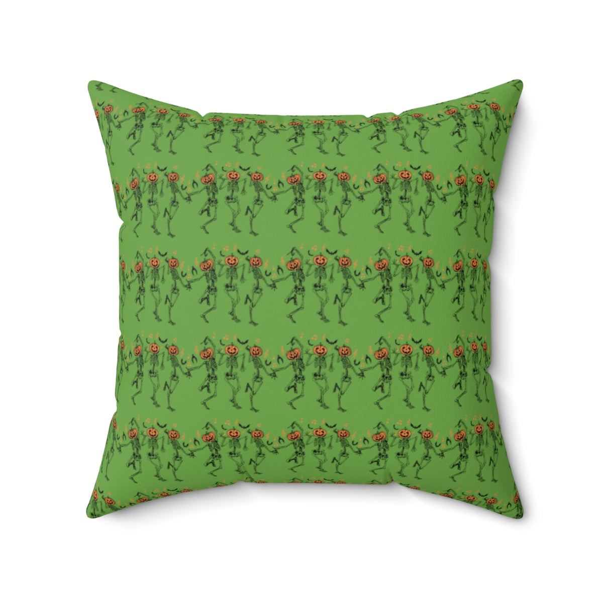 Green Dancing Pumpkin Head Skeletons Pattern Fall Halloween Spun Polyester Square Pillow