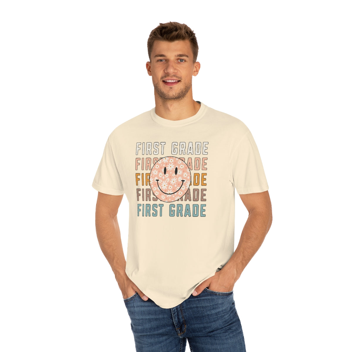 1st Grade Smiley Face Warm Colors Unisex Garment-Dyed PREMIUM T-shirt