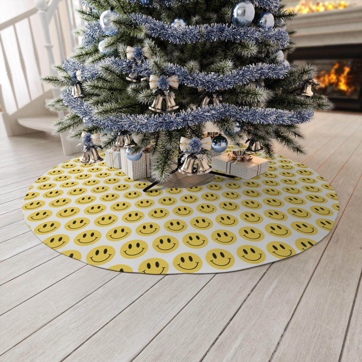 White Smiley Face Round Tree Skirt