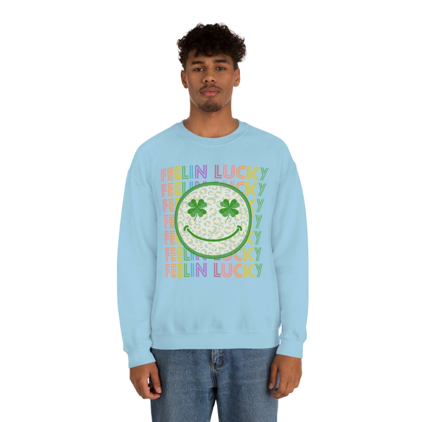 St. Patrick's Day "Feelin Lucky Smiley Face" Unisex Heavy Blend Crewneck Sweatshirt