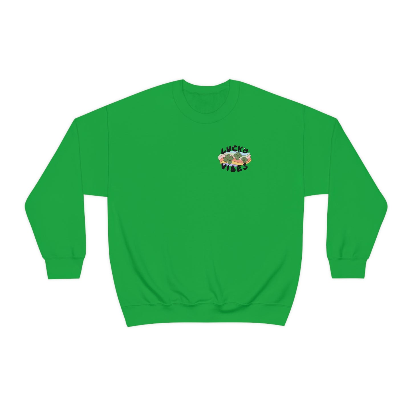 St. Patrick's Day "Lucky Vibes" Front and Back Design Unisex Heavy Blend Crewneck Sweatshirt