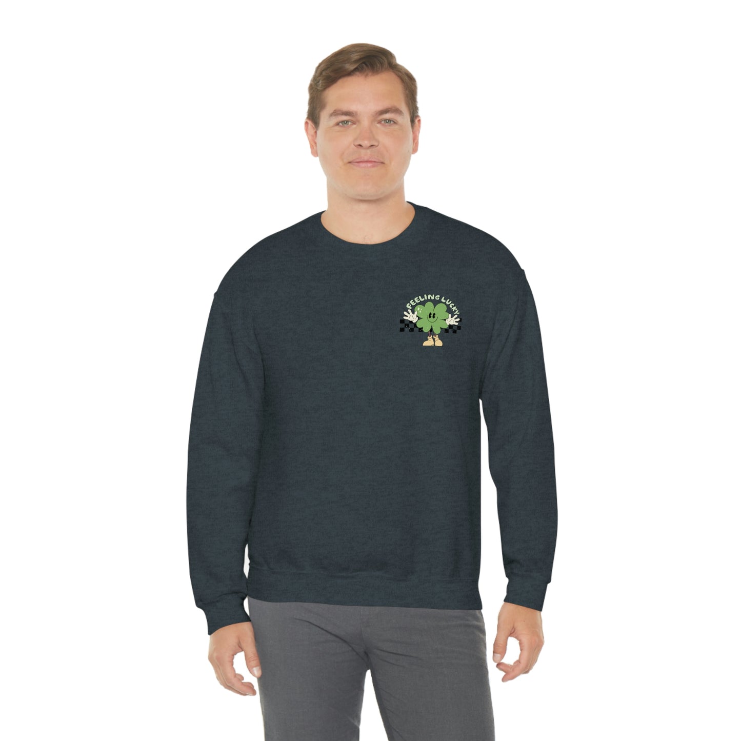 St. Patrick's Day "Feeling Lucky Shamrock" Front and Back Design Unisex Heavy Blend Crewneck Sweatshirt