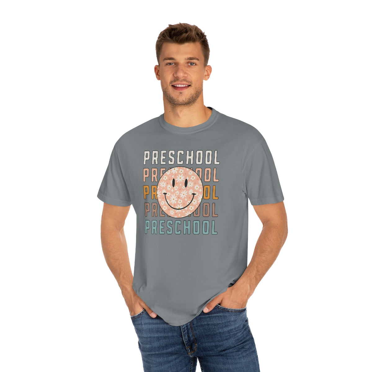 Preschool Smiley Face Warm Colors Unisex Garment-Dyed PREMIUM T-shirt