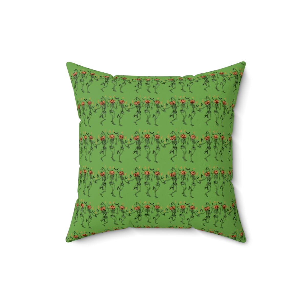 Green Dancing Pumpkin Head Skeletons Pattern Fall Halloween Spun Polyester Square Pillow