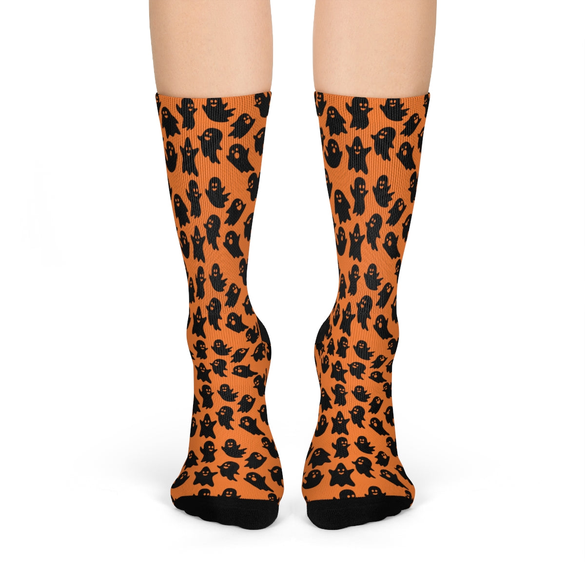 Orange Ghost Pattern Crew Socks