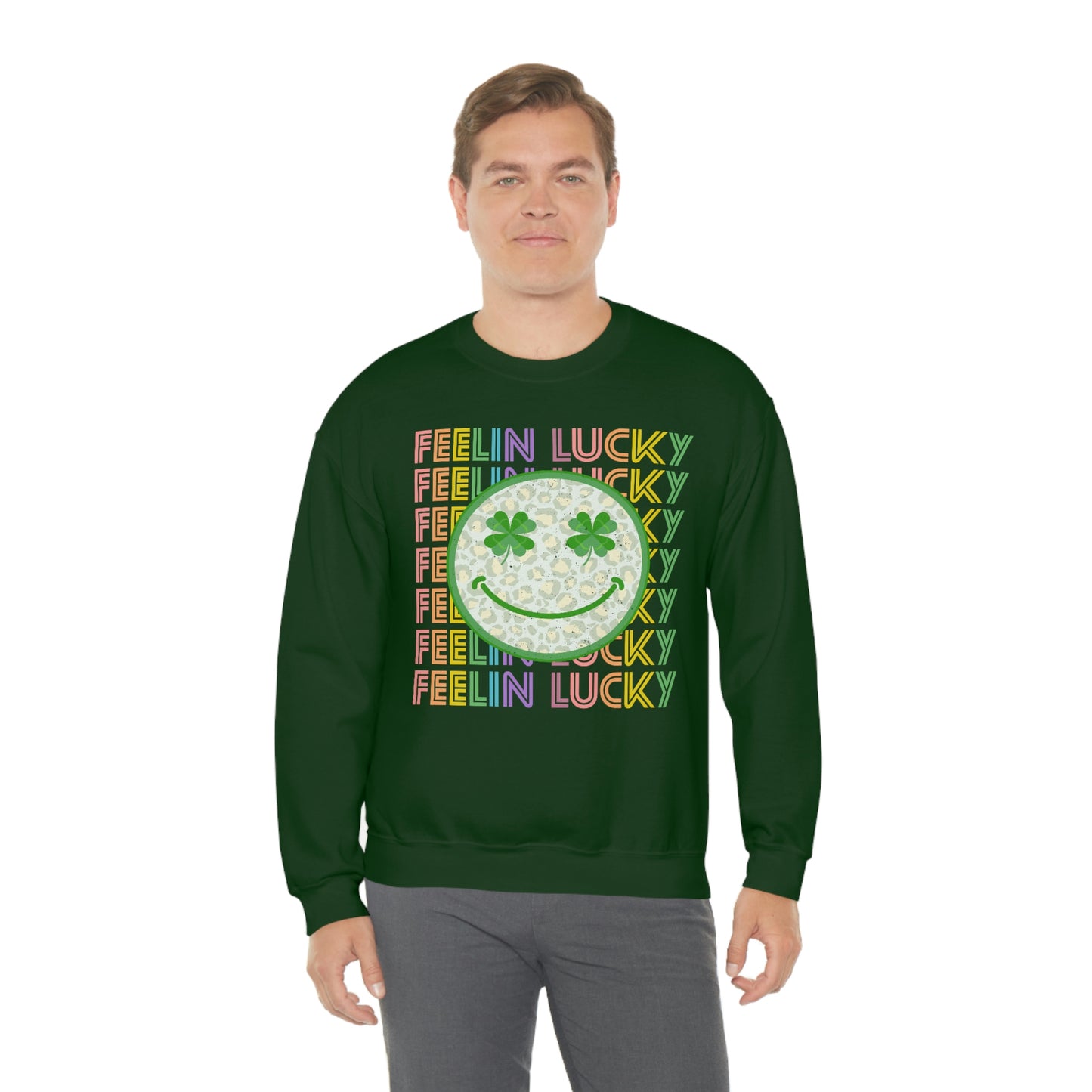 St. Patrick's Day "Feelin Lucky Smiley Face" Unisex Heavy Blend Crewneck Sweatshirt