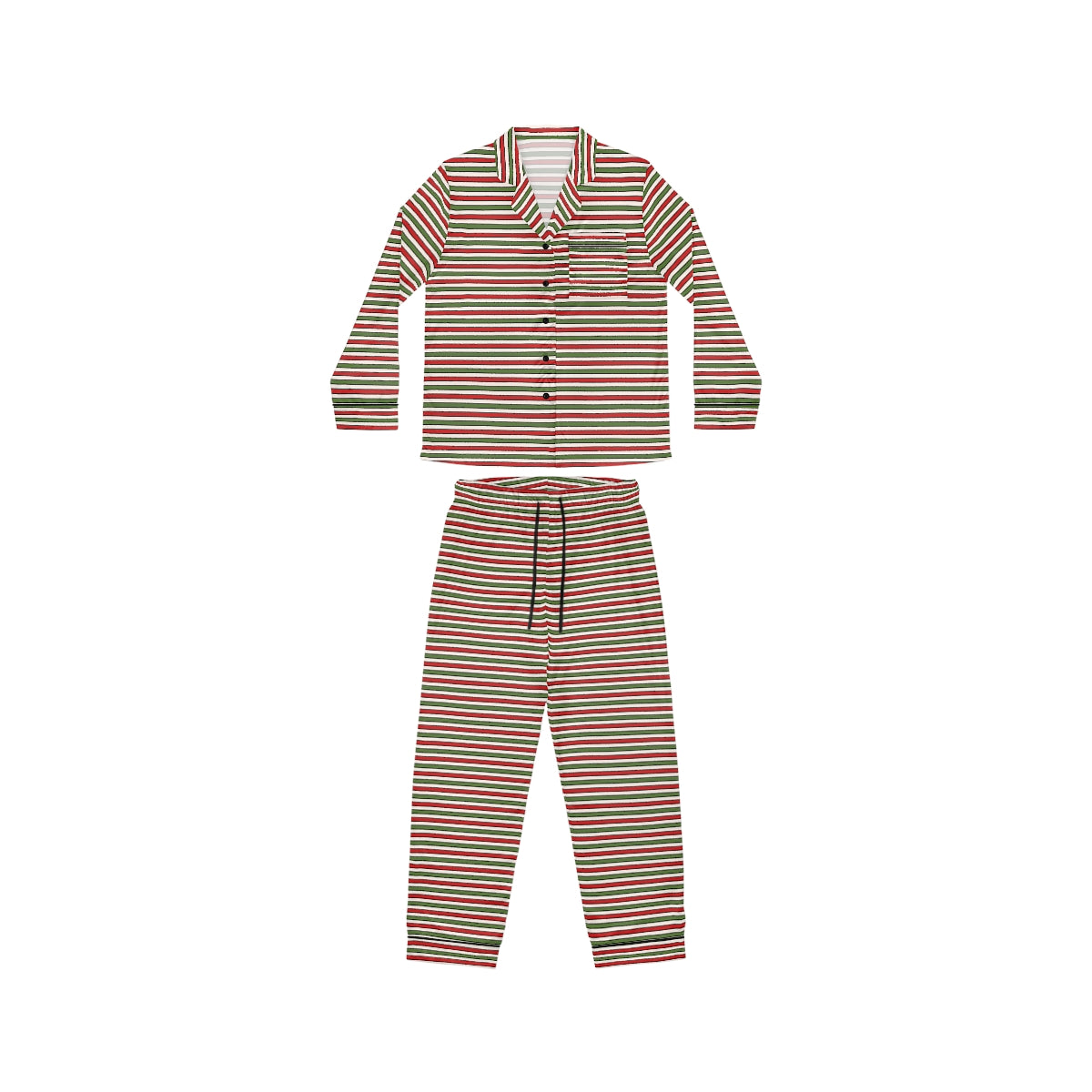 Christmas Striped and Candy Cane Pattern Women's Satin Pajamas (AOP)