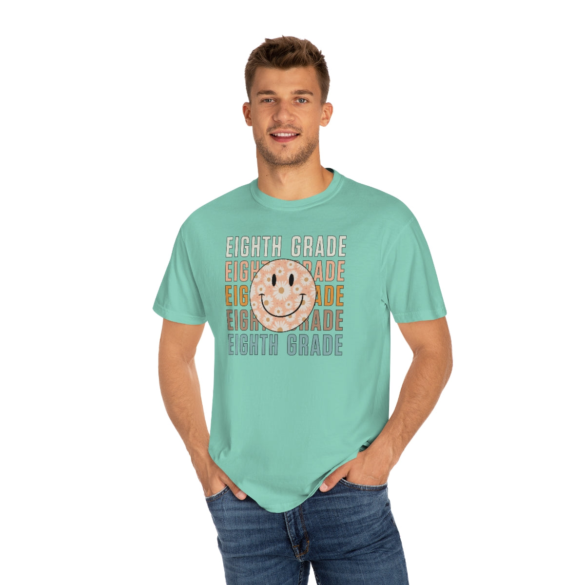 Eighth Grade Smiley Face Warm Colors Unisex Garment-Dyed PREMIUM T-shirt