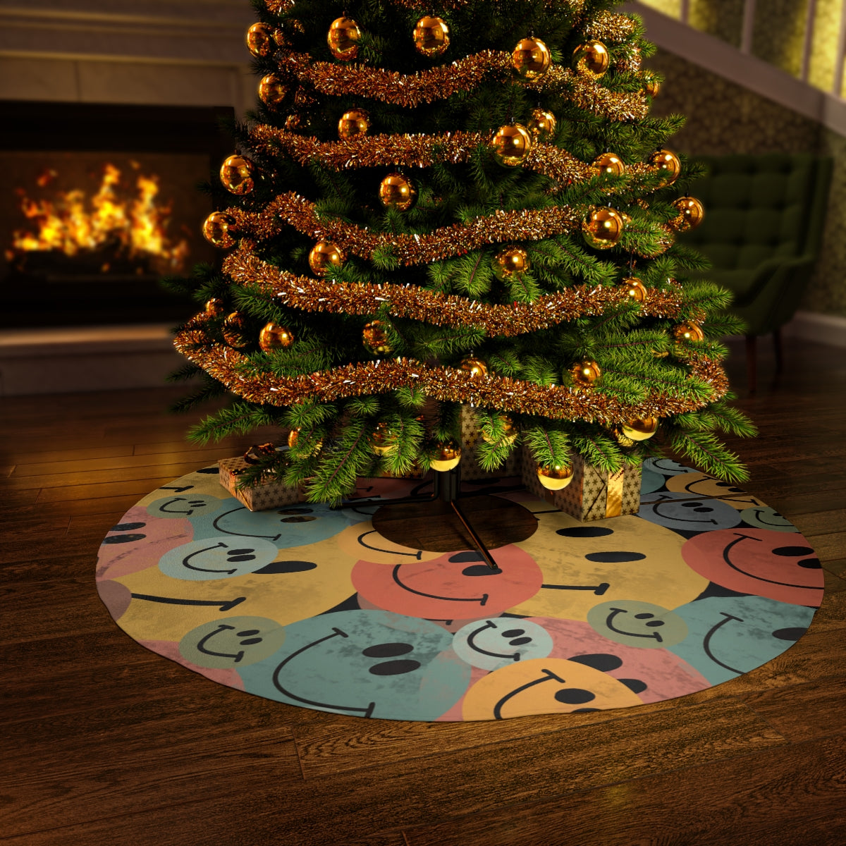 Rustic Smiley Face Round Tree Skirt