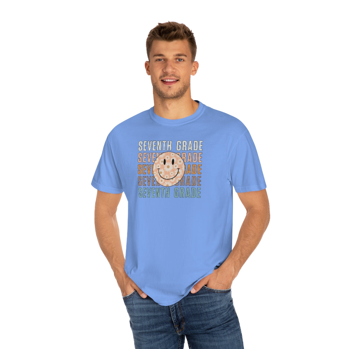 7th Grade Smiley Face Warm Colors Unisex Garment-Dyed PREMIUM T-shirt