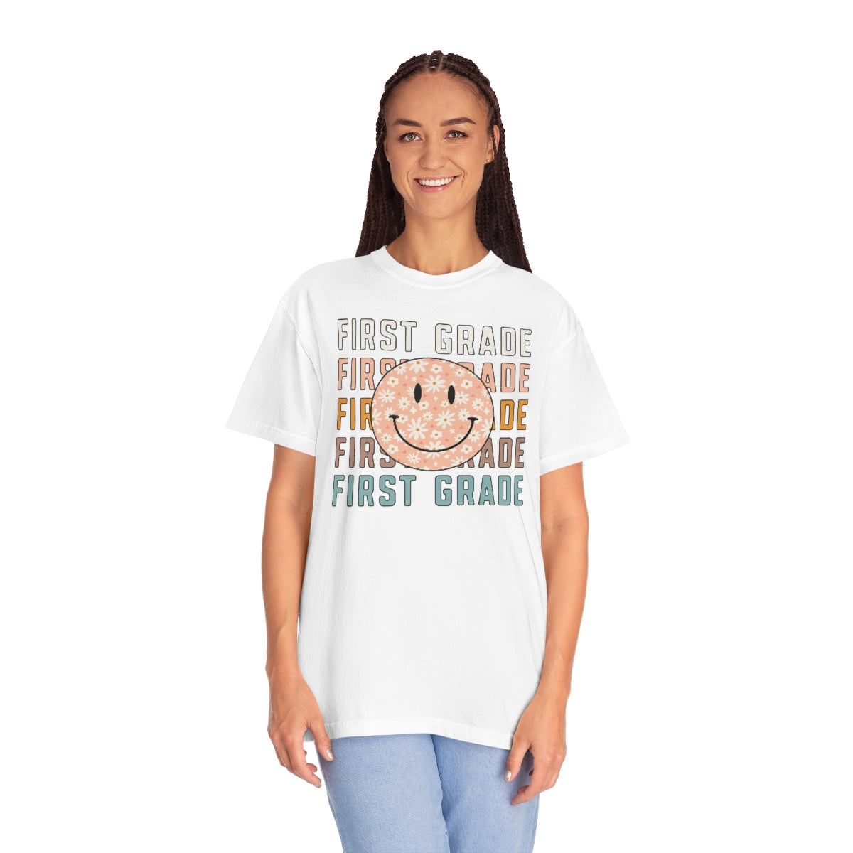 1st Grade Smiley Face Warm Colors Unisex Garment-Dyed PREMIUM T-shirt