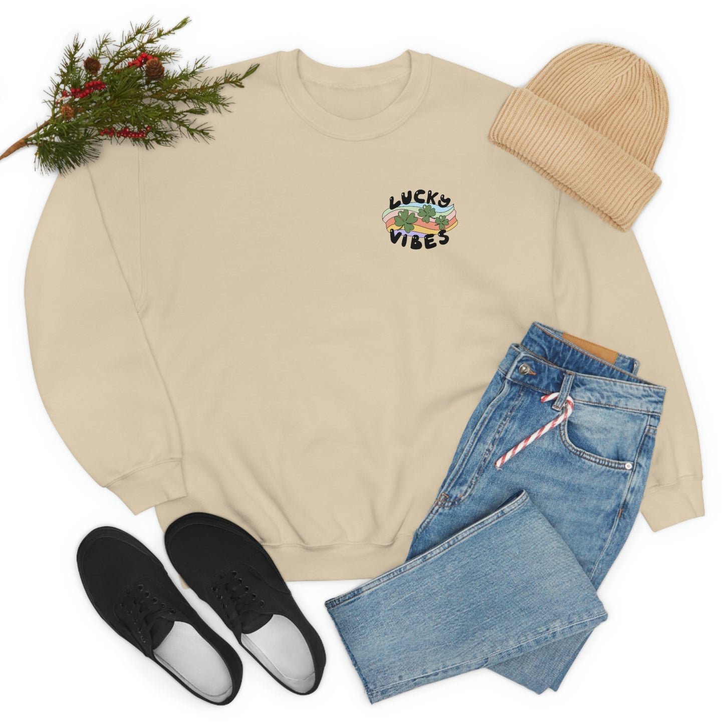 St. Patrick's Day "Lucky Vibes" Front and Back Design Unisex Heavy Blend Crewneck Sweatshirt