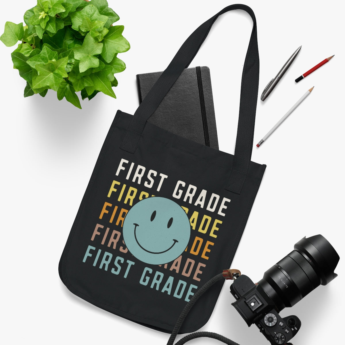 First Grade Smiley Face Organic Canvas Tote Bag