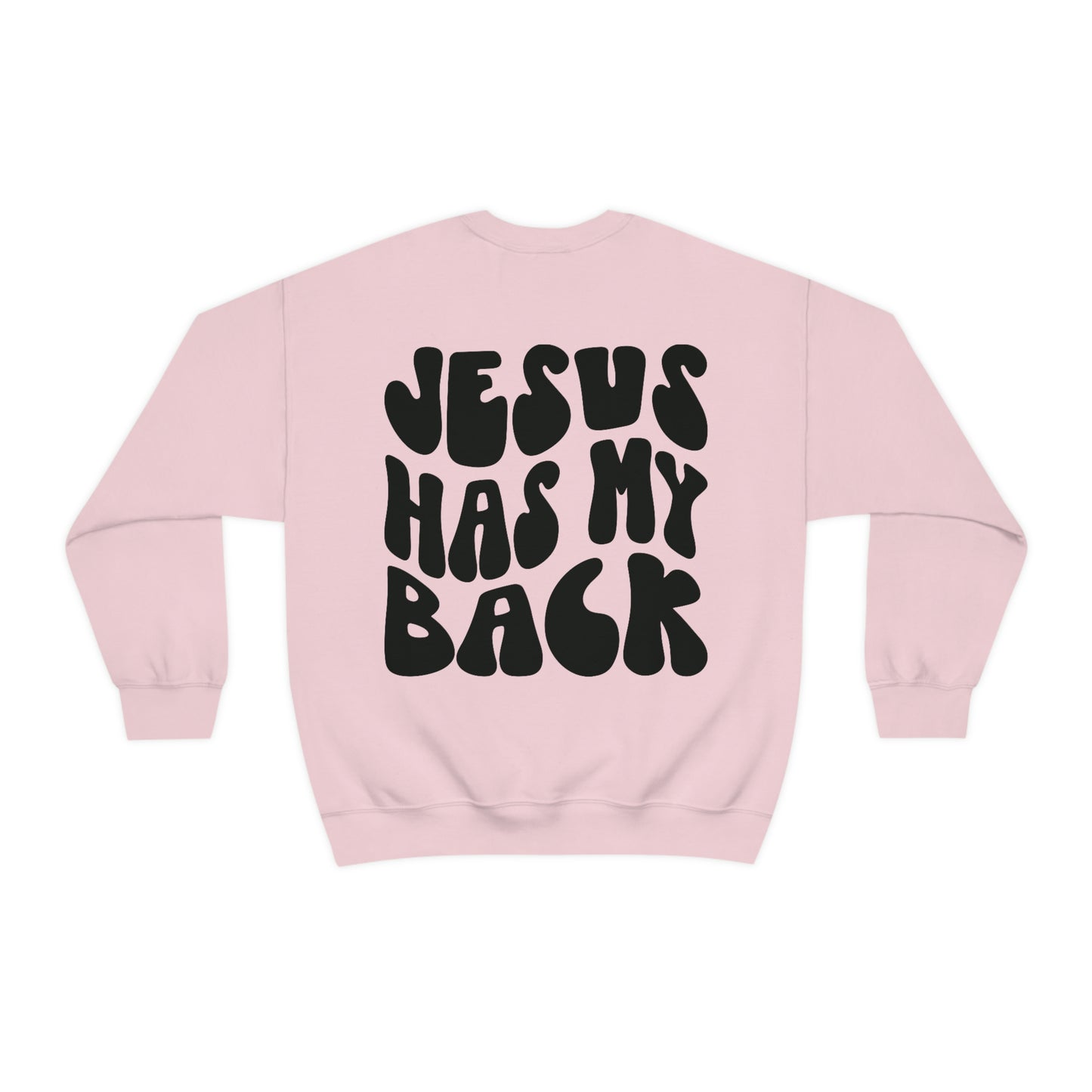 Front and Back Image "Jesus Has My Back" Unisex Heavy Blend™ Crewneck Sweatshirt