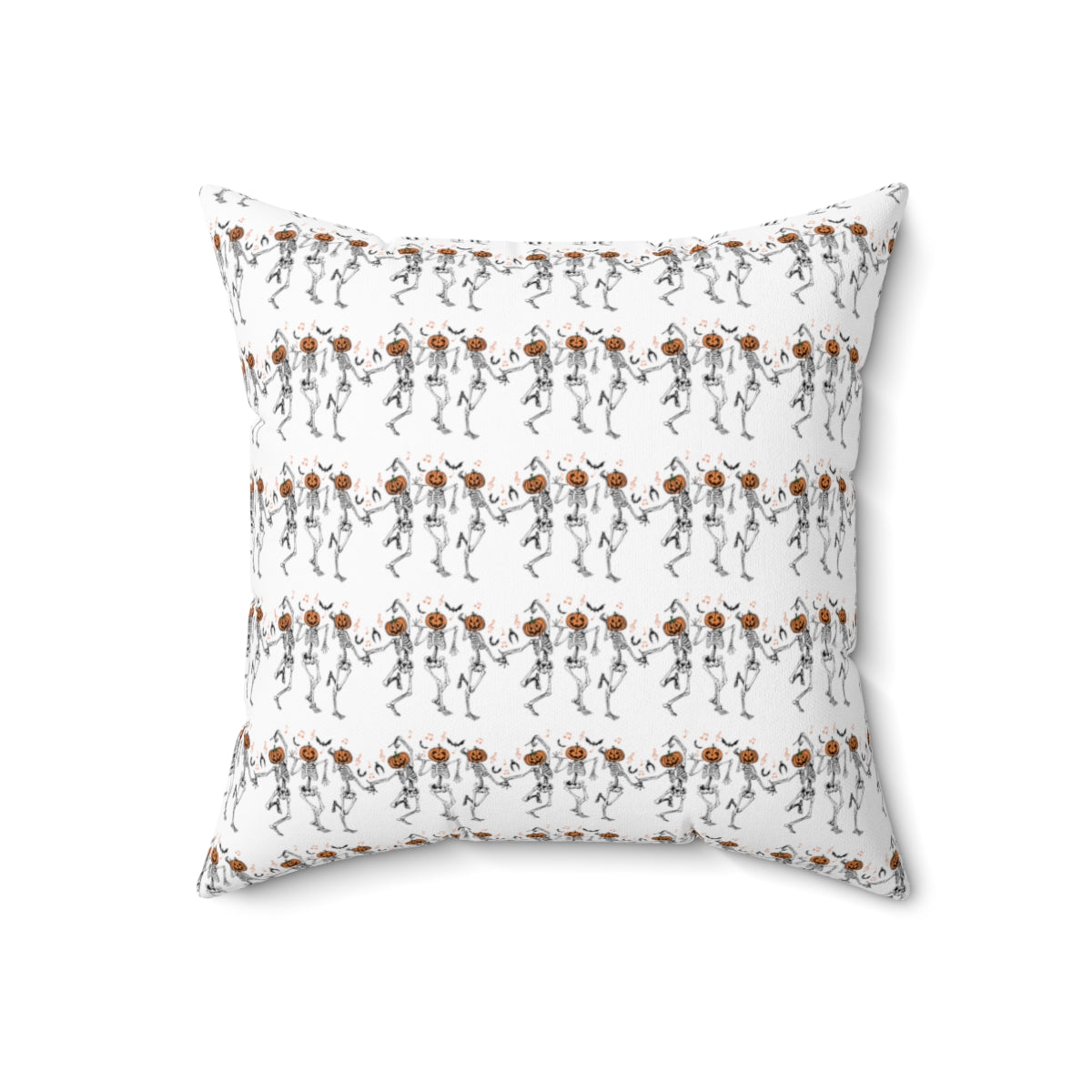 White Dancing Pumpkin Head Skeletons Pattern Fall Halloween Spun Polyester Square Pillow