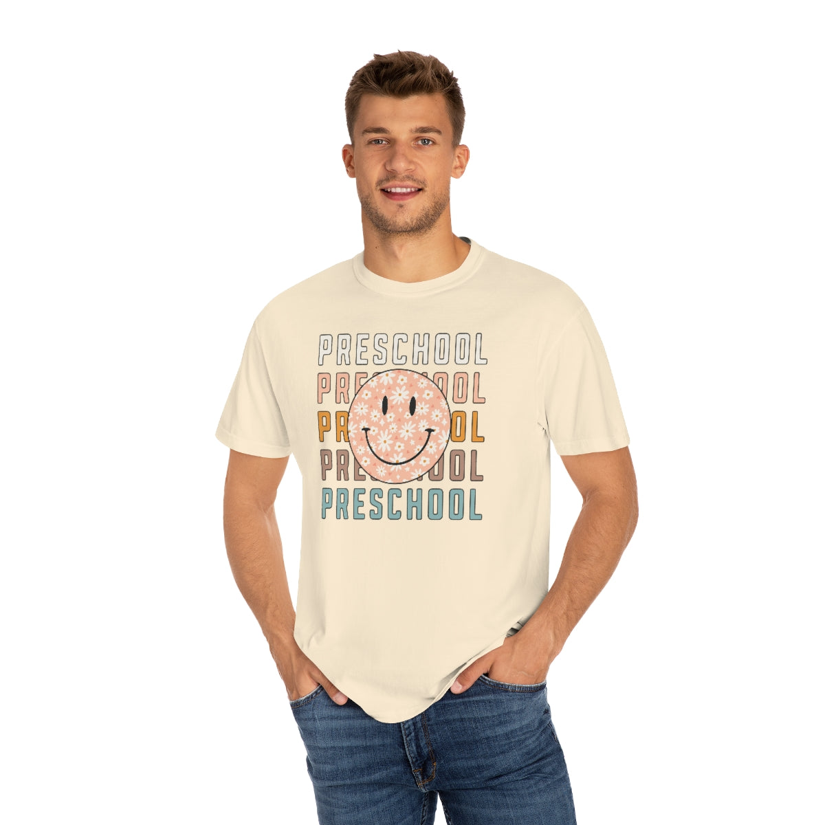 Preschool Smiley Face Warm Colors Unisex Garment-Dyed PREMIUM T-shirt