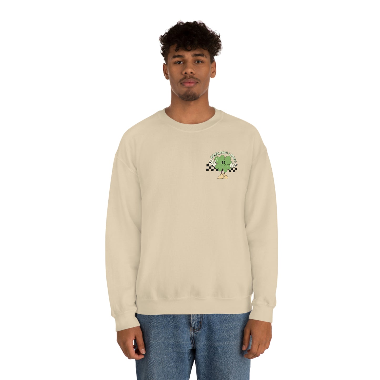 St. Patrick's Day "Feeling Lucky Shamrock" Front and Back Design Unisex Heavy Blend Crewneck Sweatshirt