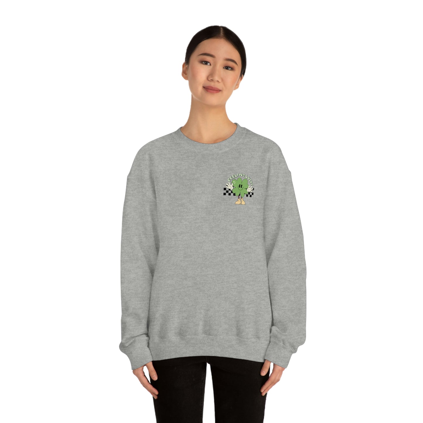 St. Patrick's Day "Feeling Lucky Shamrock" Front and Back Design Unisex Heavy Blend Crewneck Sweatshirt